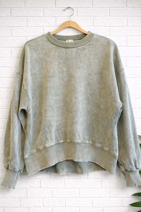 Green Acid Wash Fleece Sweatshirt - Shop , - Picture 2 of 5